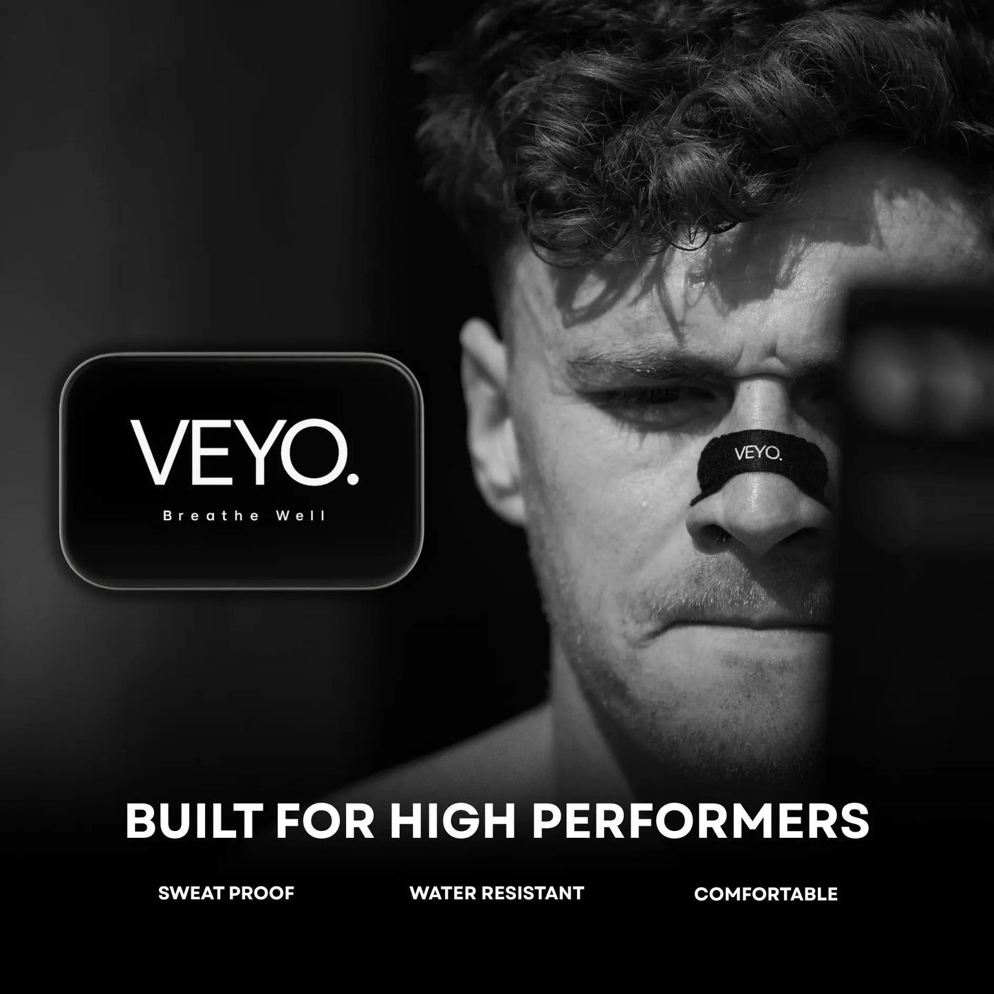 Person wearing a VEYO nasal strip