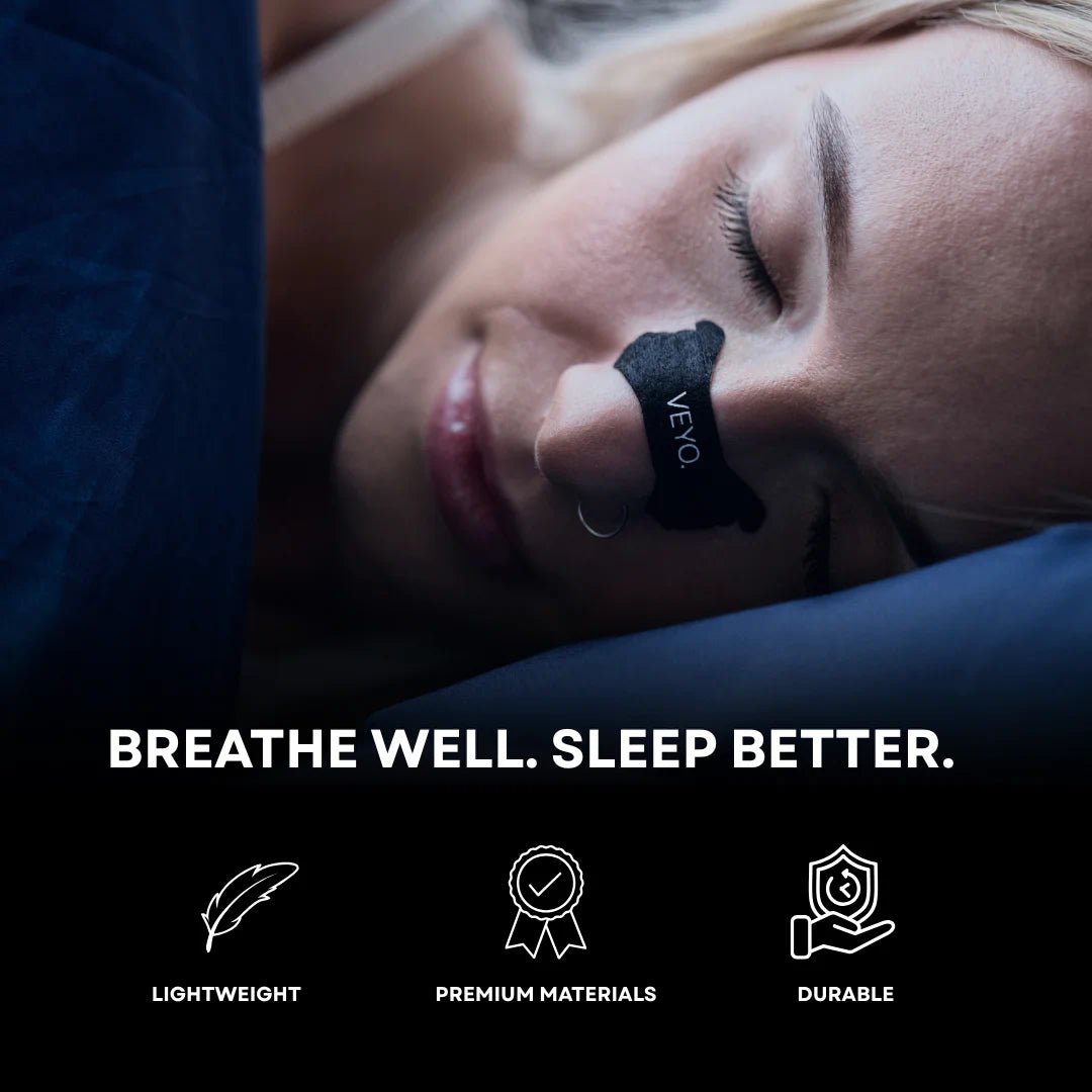 Person sleeping with a Veyo device on their nose