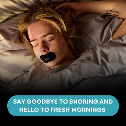 Sleeping woman wearing VEYO. Elite Mouth Tape for anti-snoring support and fresher mornings