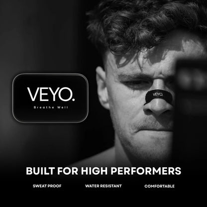Person wearing a VEYO nasal strip