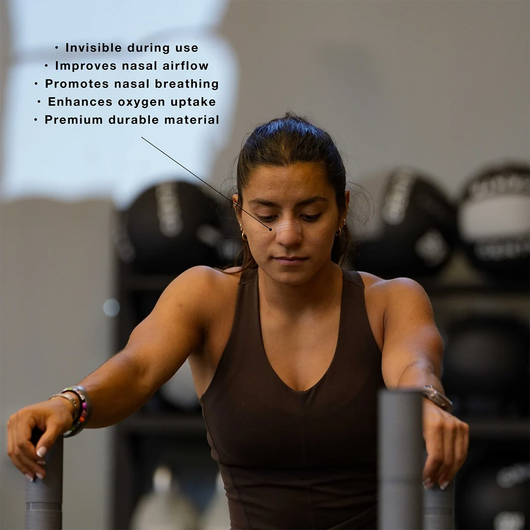 Athlete using an invisible VEYO nasal strip to support nasal breathing during training