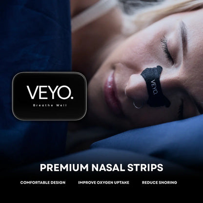Woman sleeping comfortably wearing a VEYO nasal strip